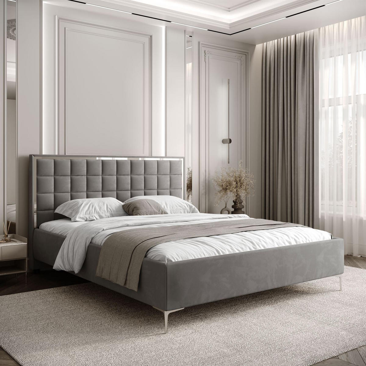 POLSTERBETT ISADORA SILVER mit Bettkasten 160x200 cm Royal Velvet 250 - Grau, Textil (160/200cm) - Lookway