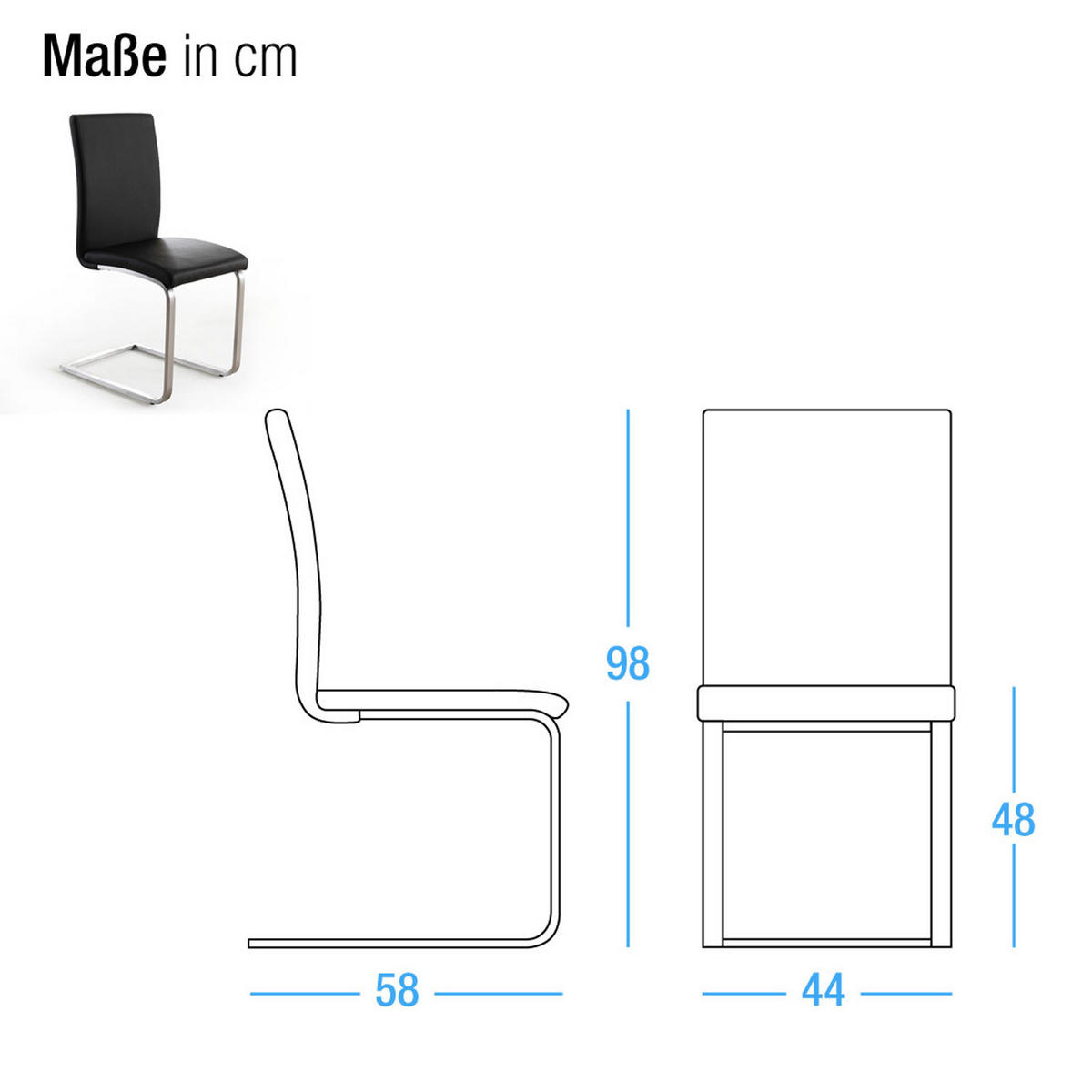 FREISCHWINGER - 2er-Set - Echtleder - Edelstahlfarben/Schwarz, Leder/Metall (44/98/58cm) - home24