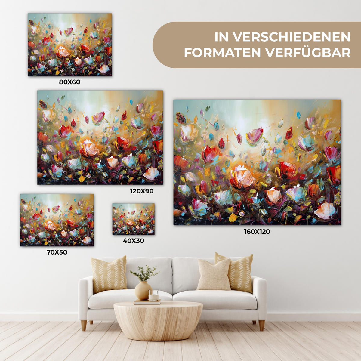 LEINWANDBILD Blumen - Kunst - Natur - Ölgemälde 40x30 cm - Multicolor, Textil (40/30cm) - MuchoWow
