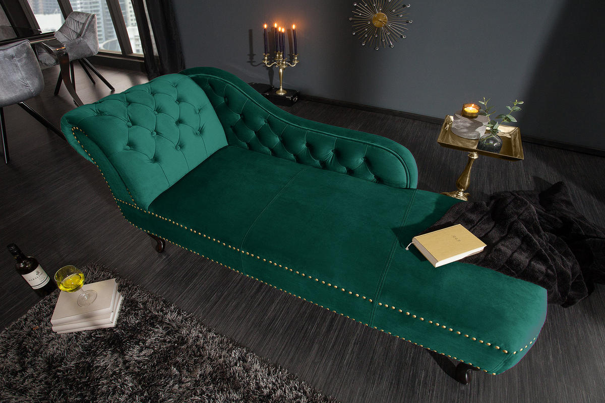 LIEGE CHESTERFIELD Samt Smaragdgrün 170 cm - Dunkelbraun/Grün, Holz/Textil (170/73/60cm) - riess-ambiente