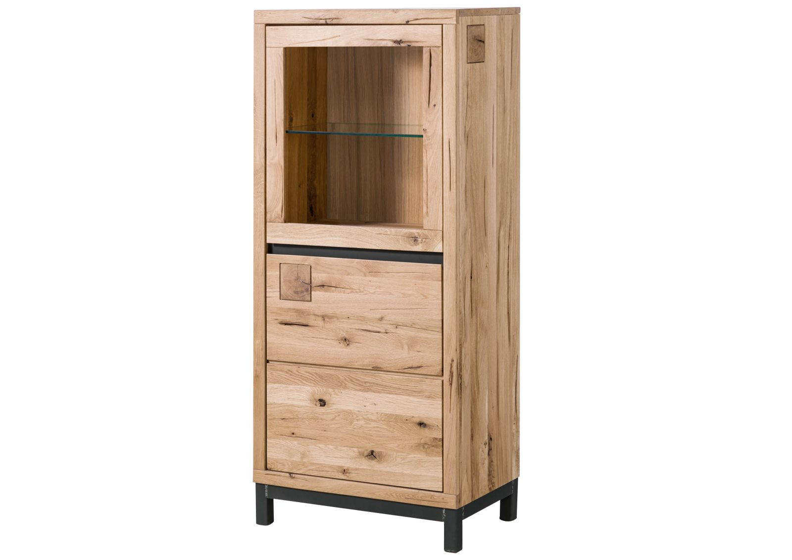 VITRINE Wildeiche 65x40x148 bianco geölt VILLANDERS #204 - Beige, Holz (65/148/40cm) - Massivmoebel24