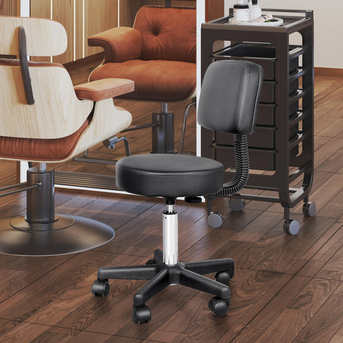 ROLLHOCKER Arbeitsstuhl Kosmetikstuhl Drehstuhl Hocker Profi Salon Stuhl Schwarz - Schwarz, Kunststoff (35/84/35cm) - HOMCOM