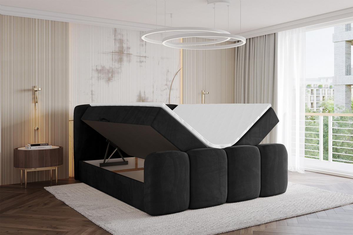 AMERICKÁ postel s matrací H4 a roštem – NINA-Z – 120 × 200 cm – černá - vysoce lesklá černá, kompozitní dřevo (120/200cm) - ALTDECOR