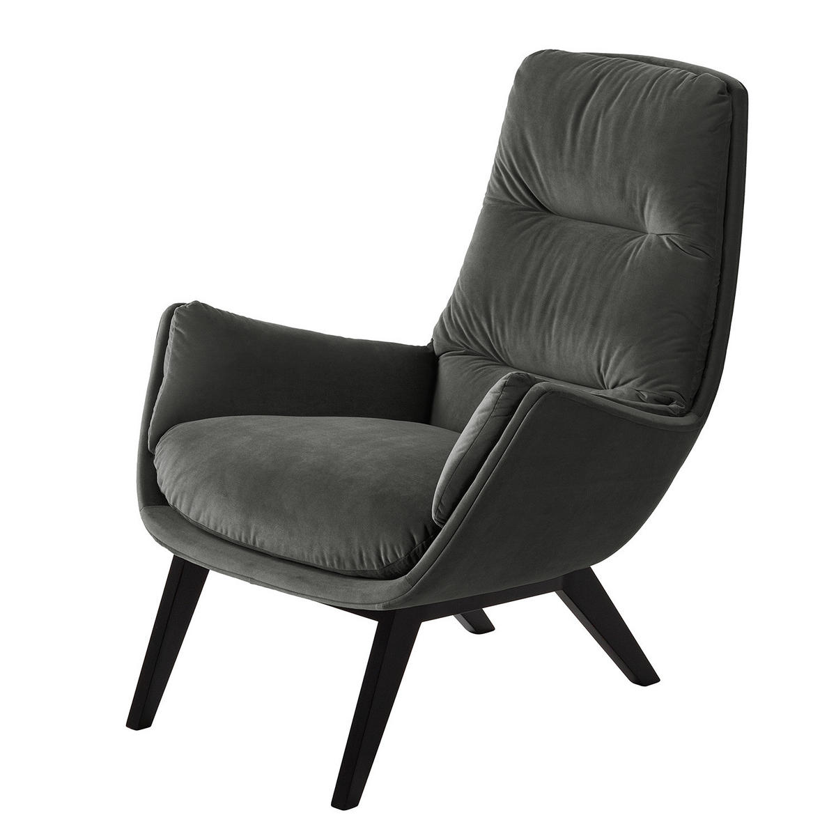 SESSEL mit Holzfüßen - Schwarz/Grün, Eichenholz/Textil (83/95/97cm) - home24