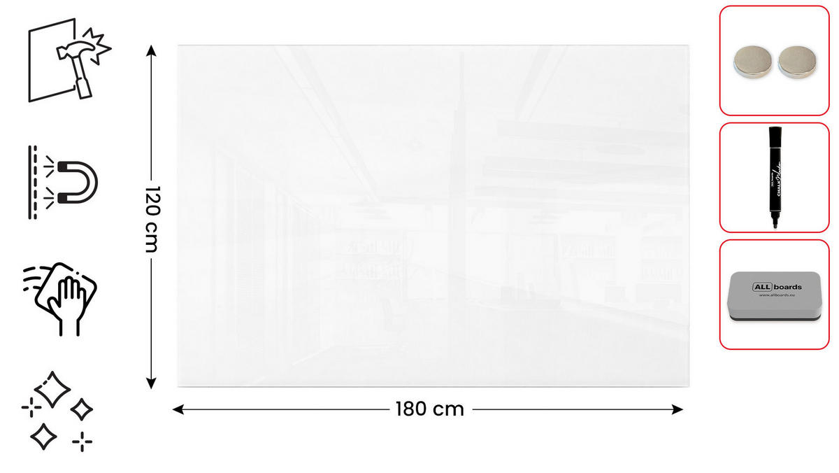 GLASBOARD - Premium SUPERWHITE Perlweiß 180x120cm - Weiß, Glas (180/120/0.7cm) - ALLboards
