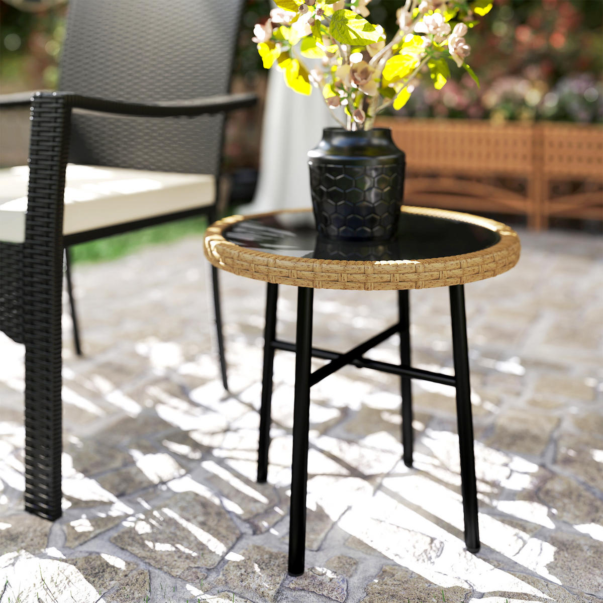 GARTENTISCH DE-13712 mit Glasplatte Natur - Naturfarben, Metall (46/46/43cm) - ComfortXL