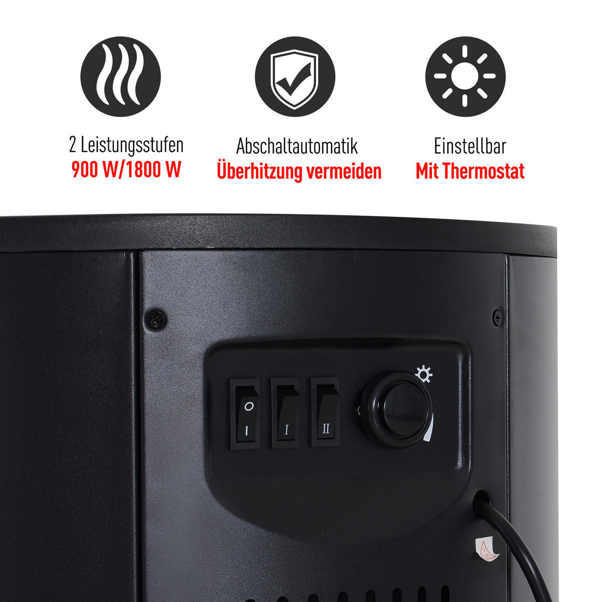 LED Elektrokamin mit Flammeneffekt Wandkamin Standkamin Kaminofen 900/2000W - Schwarz, Metall (41/645/41cm) - HOMCOM
