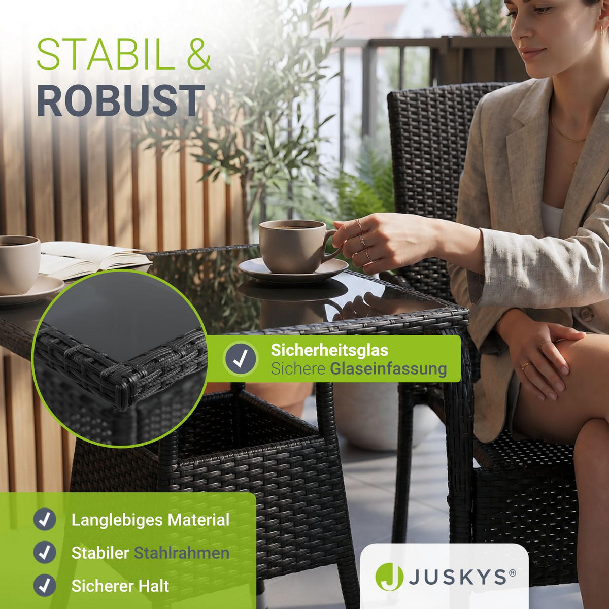 GARTENTISCH Yoro schwarz 80x80 cm - Schwarz, Kunststoff (80/80/73cm) - Juskys