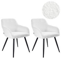ESSZIMMERSTUHL 2er-Set Bouclé Cremeweiß Casmalia - Weiß, Textil (60/80/66cm) - Beliani