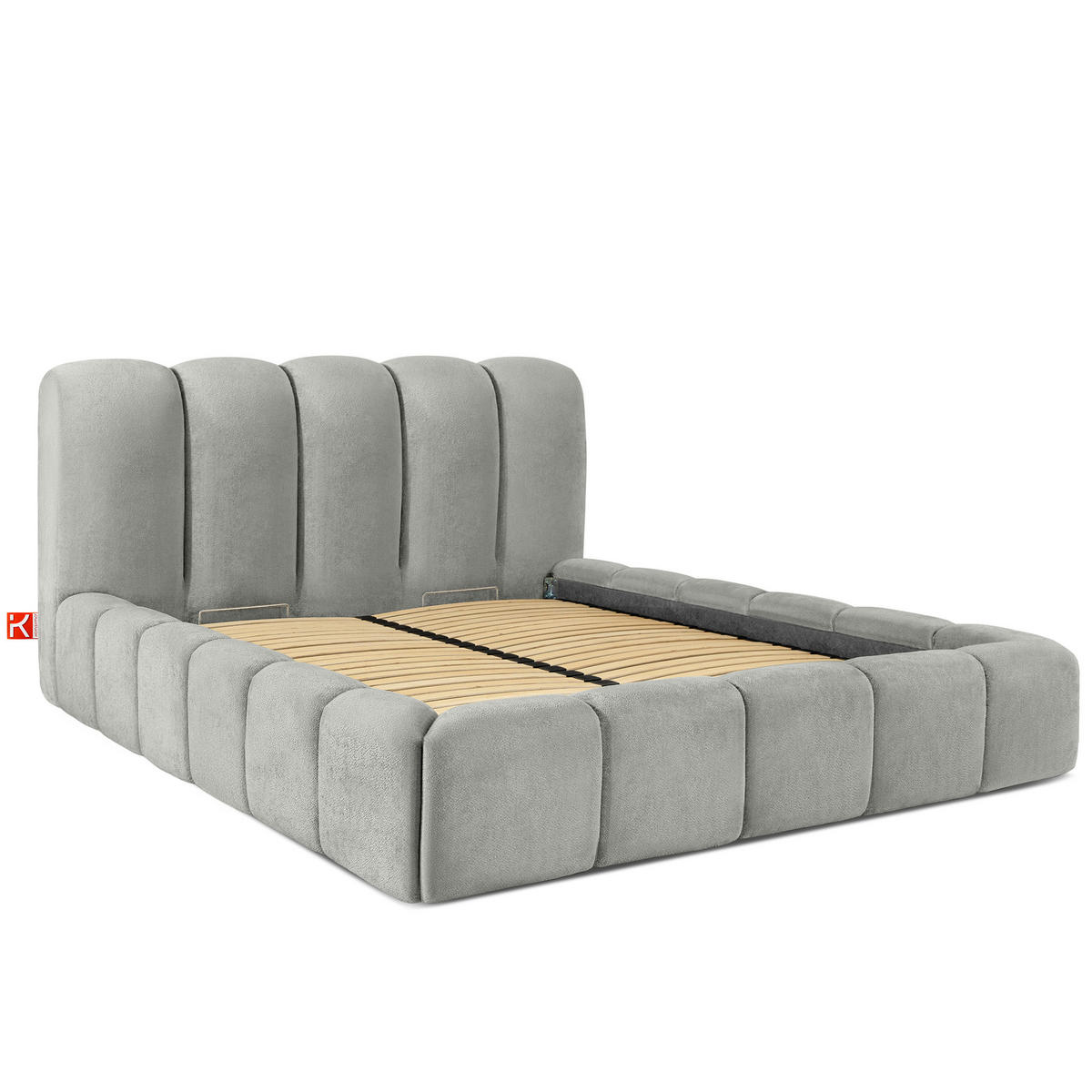 POLSTERBETT MERIDE Chenille, Hellgrau - Hellgrau/Schwarz, Holz/Textil (160/200cm) - KONSIMO®