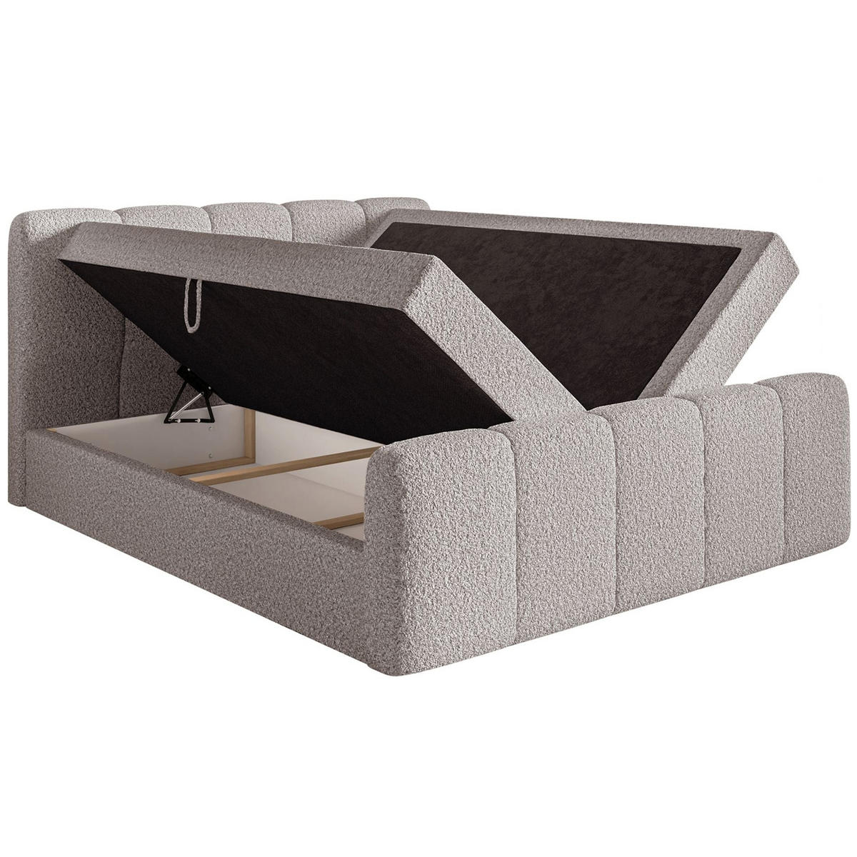 BOXBETT Cloudy II mit Bettkästen und Topper Bouclé Taupe, 180x200 cm - Graubraun/Schwarz, Kunststoff/Textil (180/200cm) - Selsey