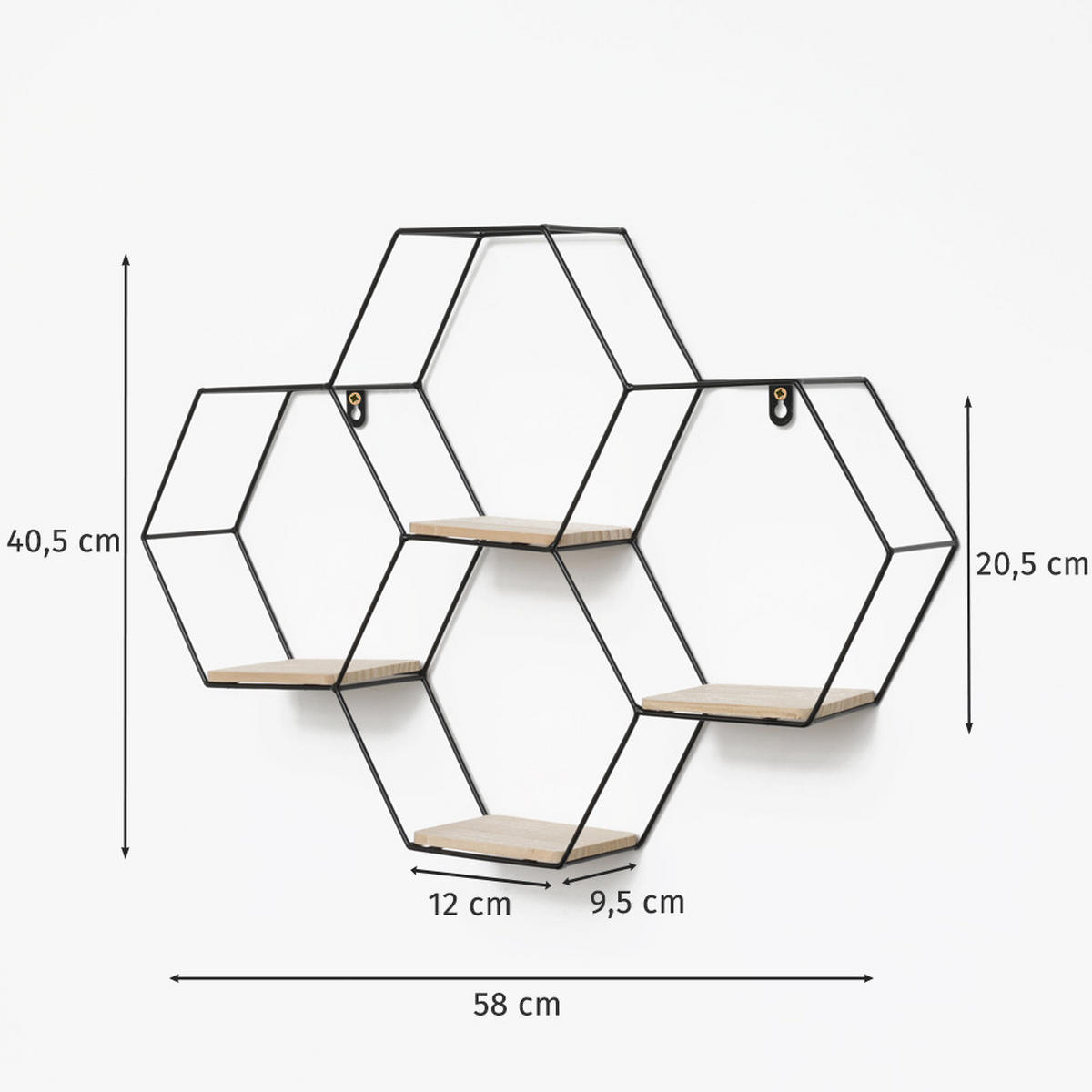 WANDREGAL Vierfaches sechseckiges aus Metall - 40,5 x 58 cm - Schwarz - Schwarz, Metall (58/40.5/10.5cm) - IVOL