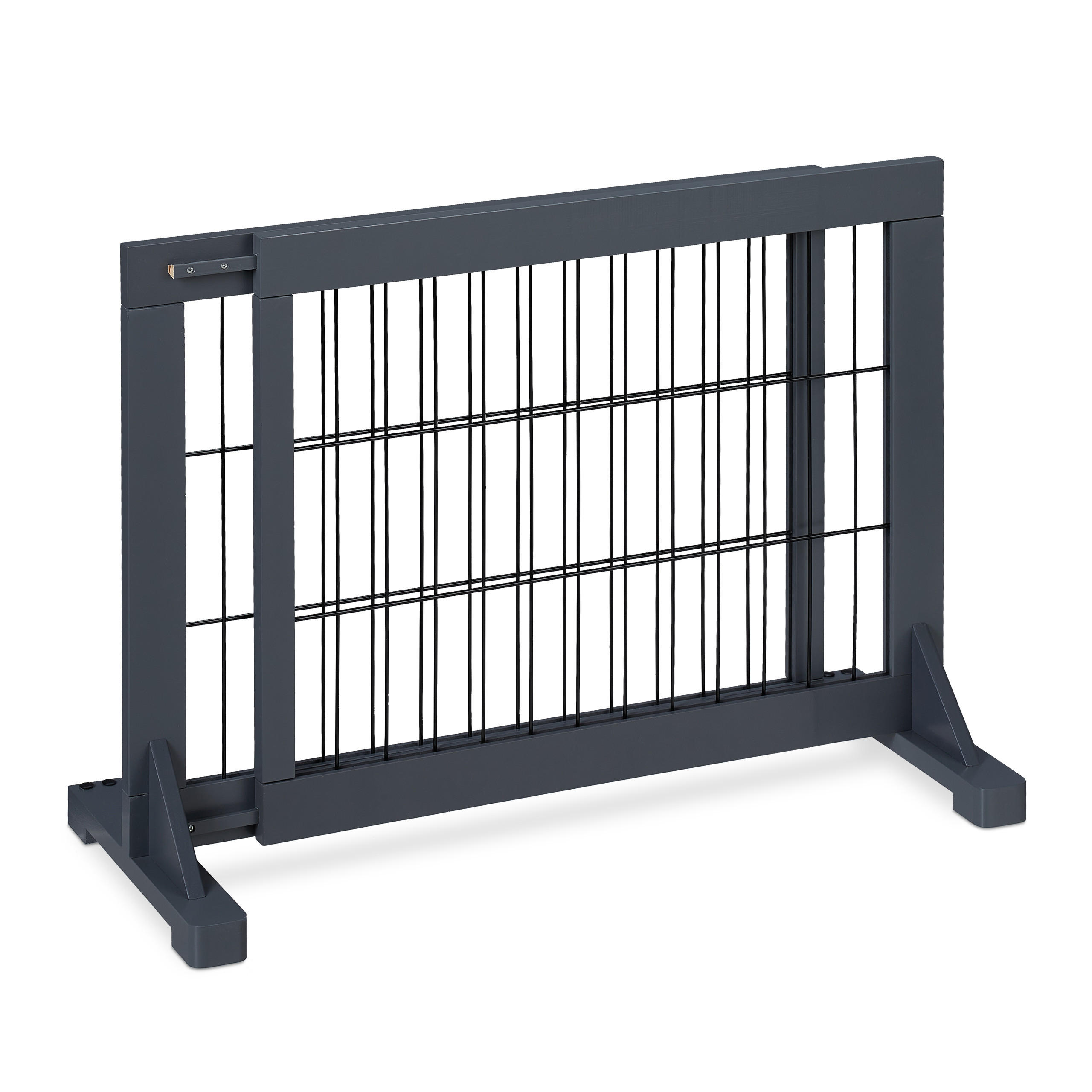 ABSPERRGITTER Grau Schwarz ausziehbar Holz 70-108 cm - Grau, Holz/Metall (108/32cm) - Relaxdays