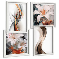 BILDER SET 4er Set - 50x50 cm & 40x60 cm Weißer Rahmen - Gelbgrau-braune Wellen - Weiß, Kunststoff (50/50cm) - TULUP