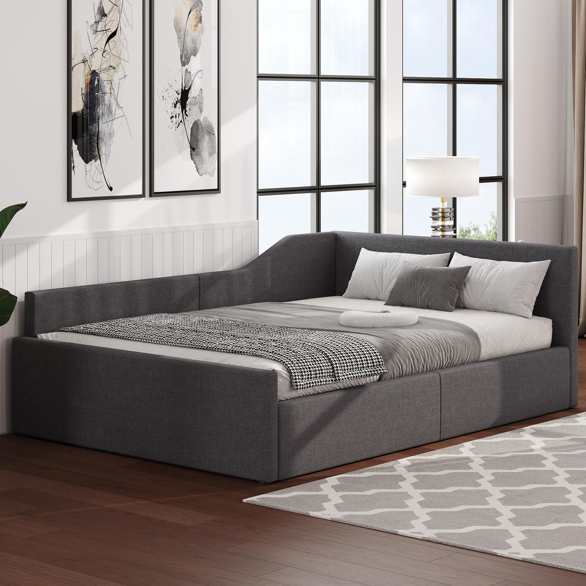 POLSTERBETT 140/200 cm Grau mit Stauraum und Leinenpolsterung - Grau, Holzwerkstoff (140/200cm) - OKWISH