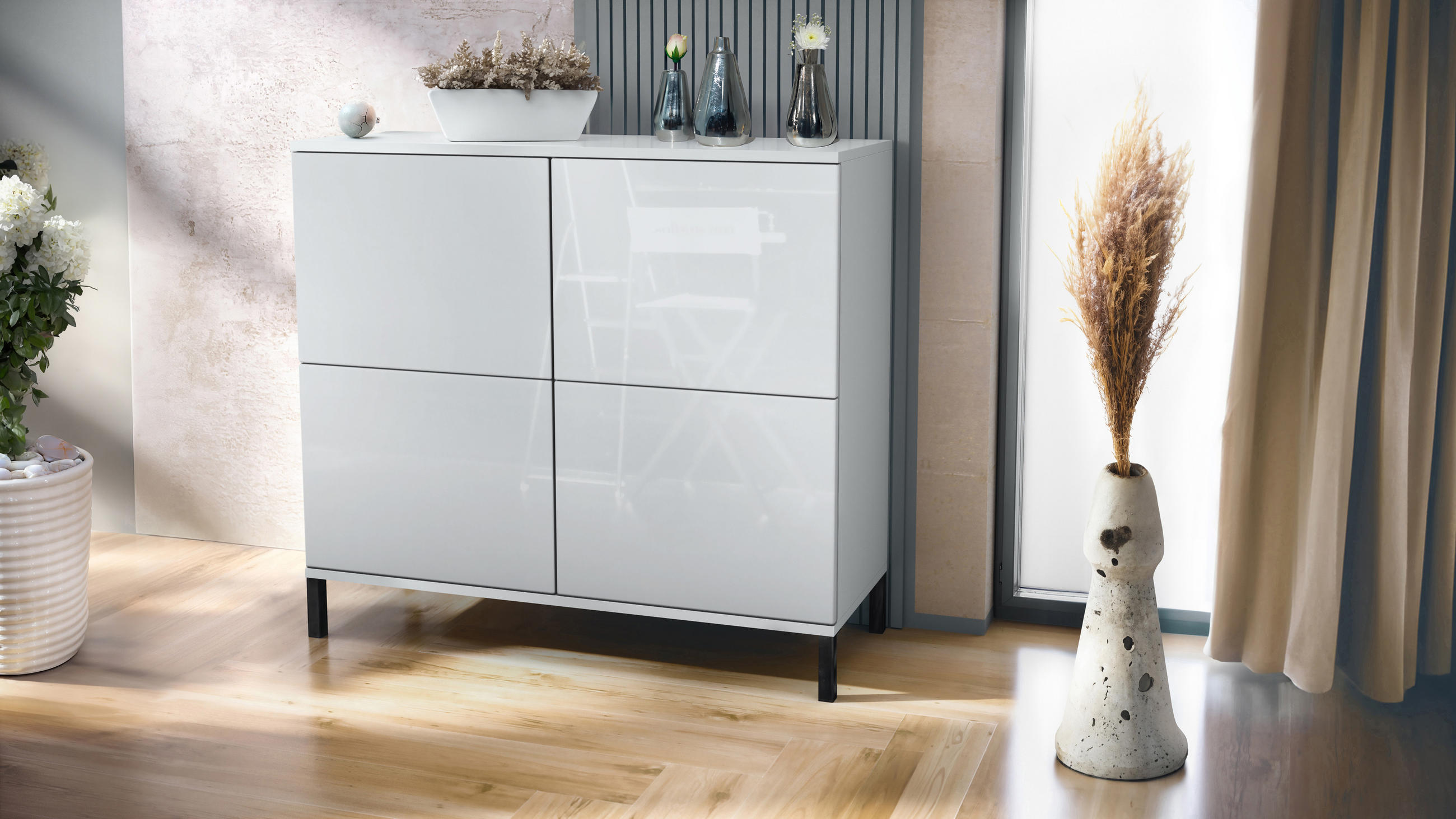 KOMMODE Rova Weiß Hochglanz - Weiß Hochglanz, Holzwerkstoff (92.5/83.5/35cm) - Vladon