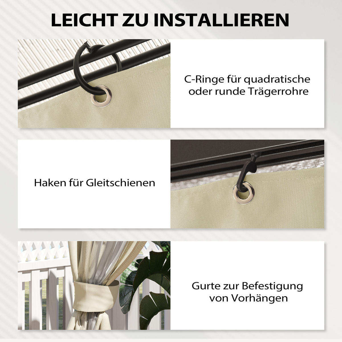 PAVILLON-SEITENWÄNDE, 4 Seitenwand-Paneele für Gartenpavillon, mit Reißverschluss, 3 x 3 m Pavillon, Cremeweiß - Creme, Textil (302/205/1cm)