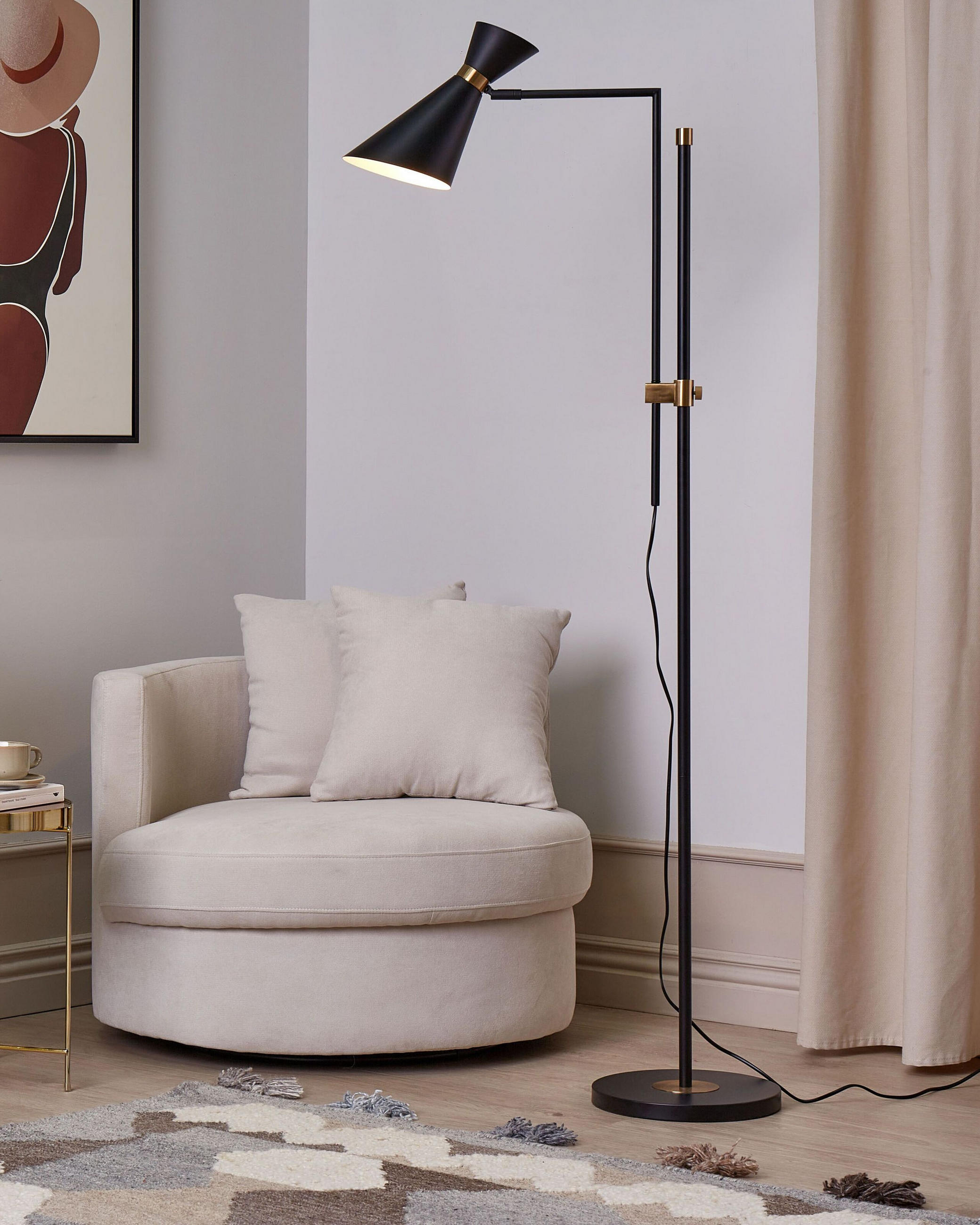 STEHLAMPE Schwarz Melawi - Goldfarben/Schwarz, Metall (30/57/180cm) - Beliani