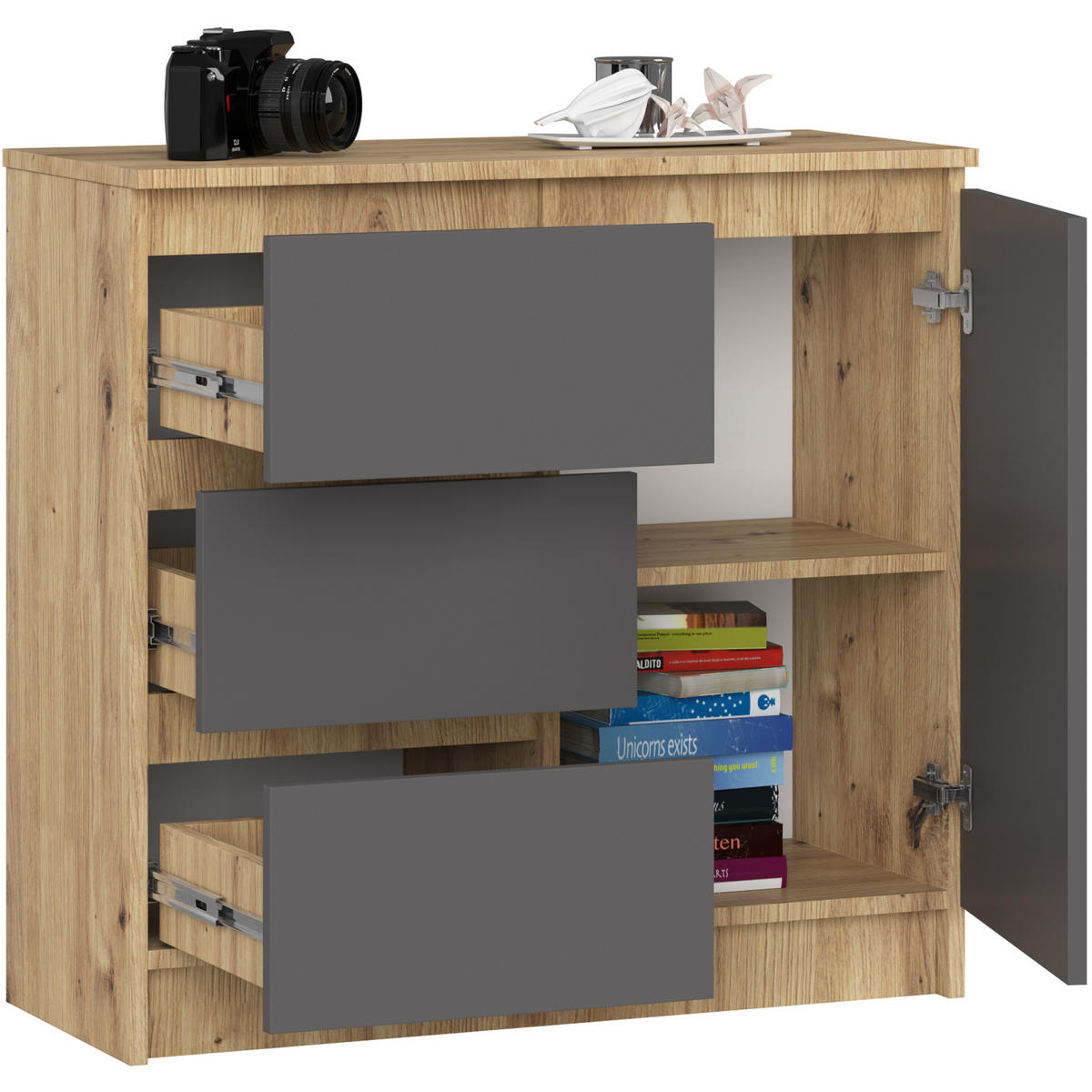 KOMMODE Eiche Artisan, Grau 35x80x77 cm - Graphitfarben/Eiche Artisan, Holzwerkstoff (80/77/35cm) - Akord
