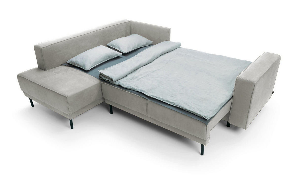 ECKSOFA Rodario Hellgrau Velours - Hellgrau/Schwarz, Textil/Metall (247/187cm) - Selsey