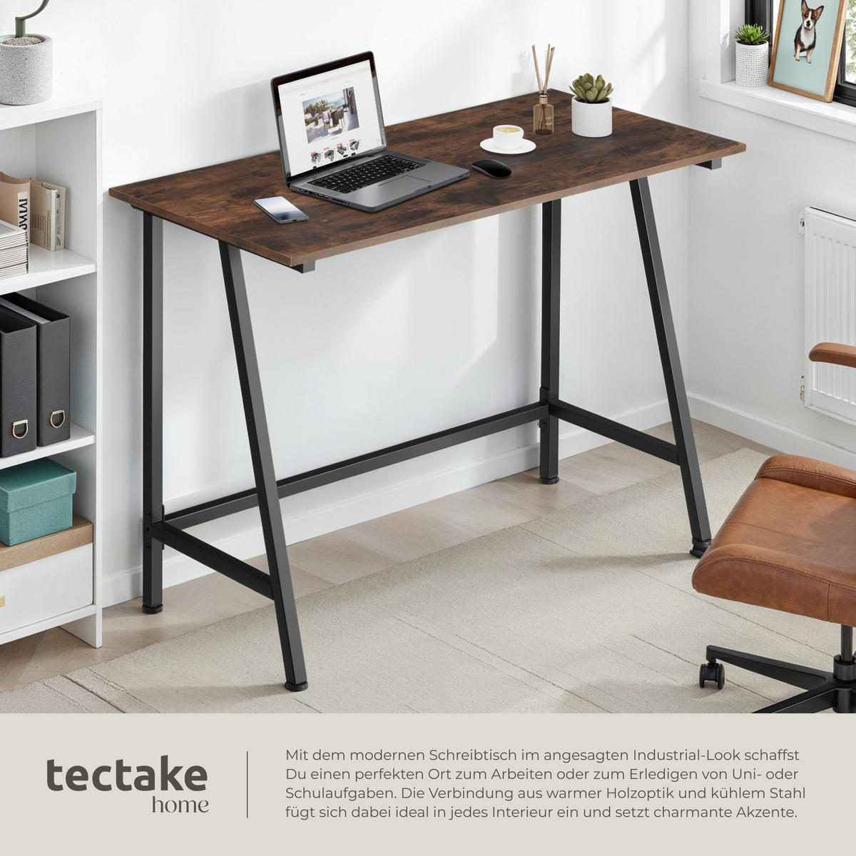 SCHREIBTISCH Newton,100 x 50 x 77 cm,Industrial Holz dunkel, rustikal - Rostfarben, Holzwerkstoff (100/50/77cm) - tectake