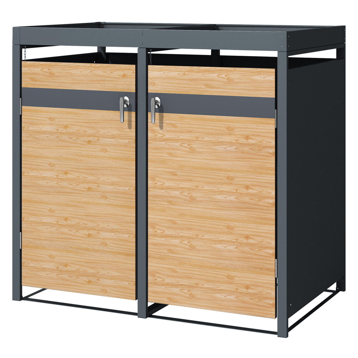 MÜLLTONNENBOX 2er mit Pflanzdach Anthrazit-Lärchenoptik - Hellbraun, Metall (80/124/132cm) - ML-DESIGN