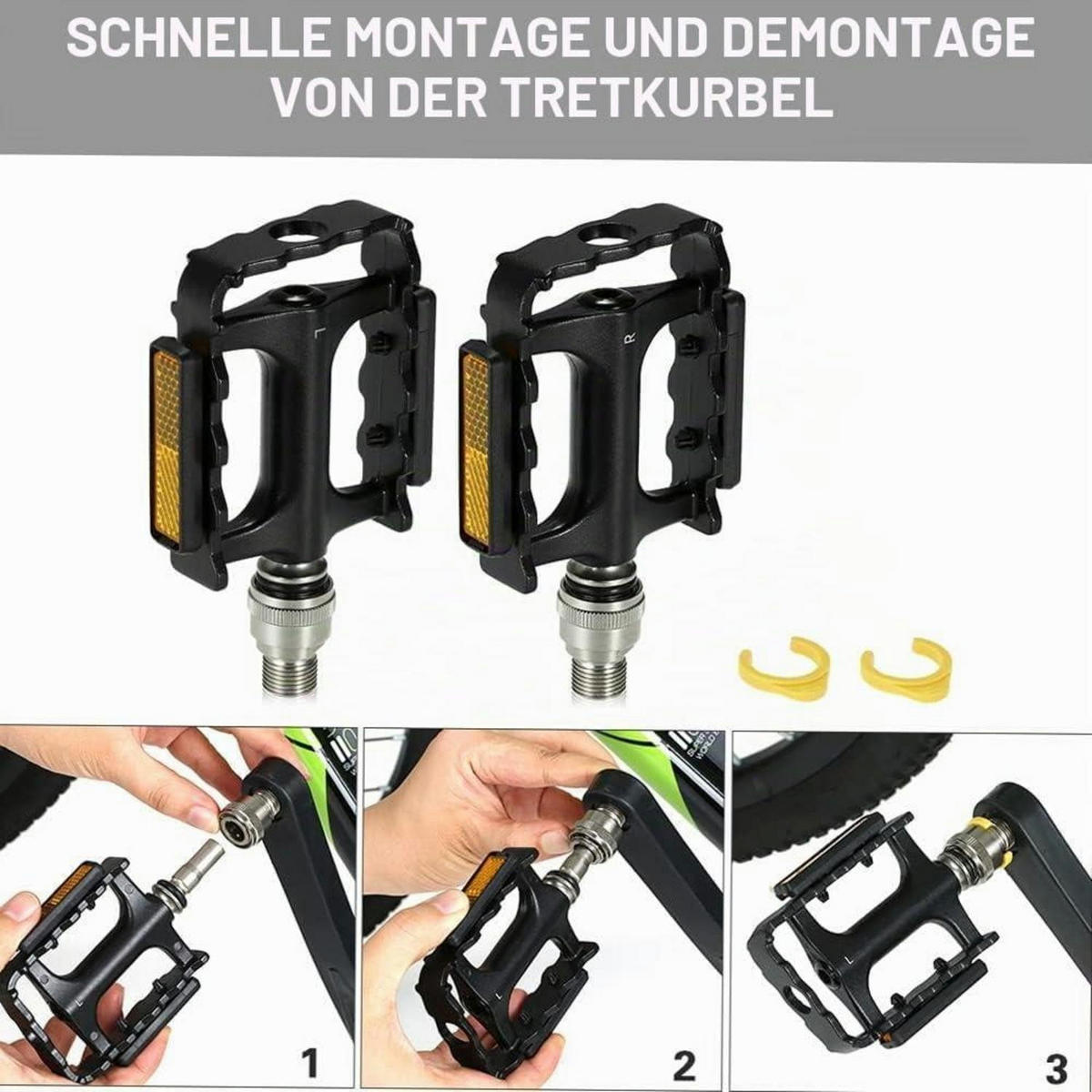 FAHRRADPEDALE MTB Plattformpedale mit Schnellverschluss und Reflektoren - Schwarz, Metall (8/1.5/8.7cm)