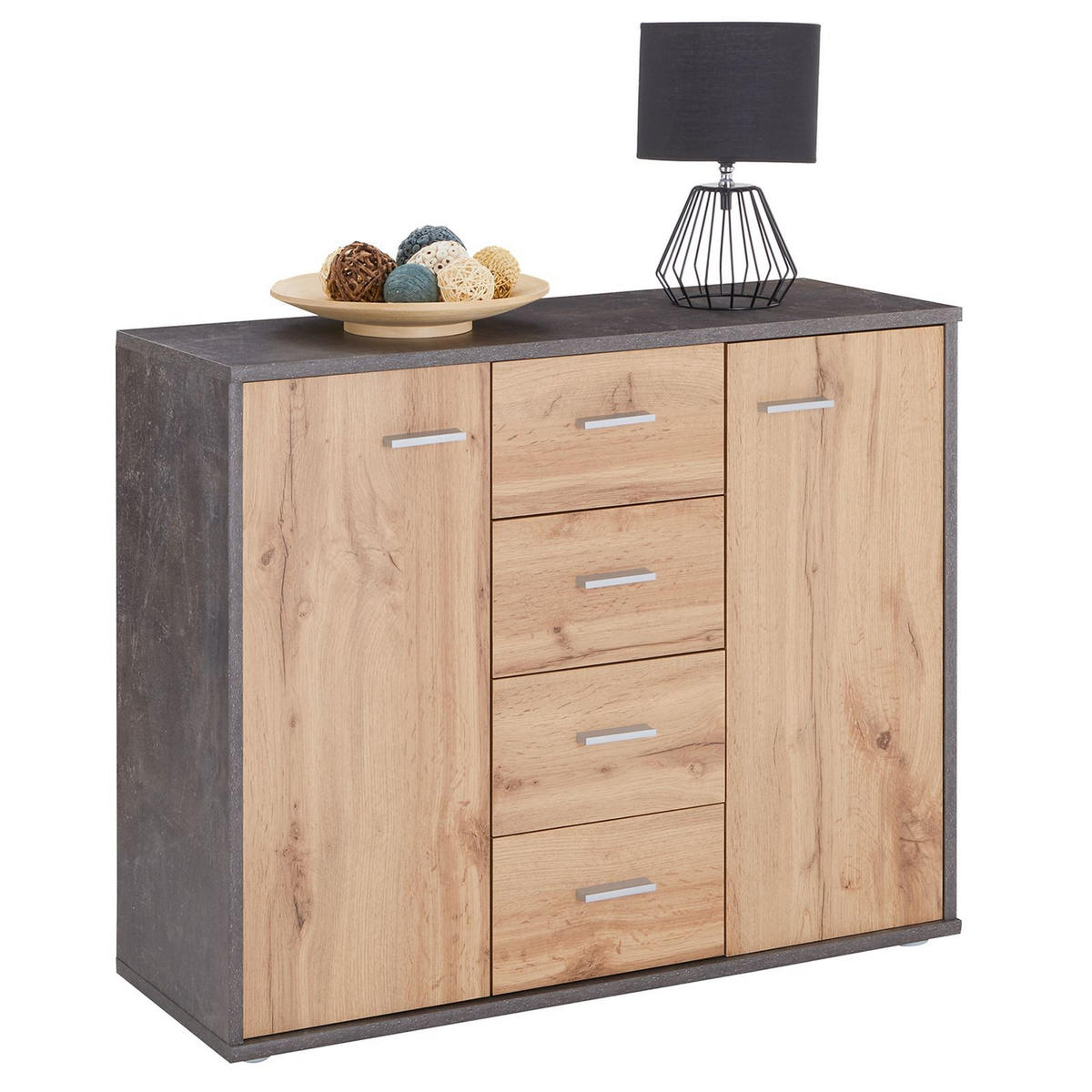 SIDEBOARD JAMIE - Dunkelgrau/Eiche Wotan, Holzwerkstoff (88/70/30cm) - CARO-Möbel