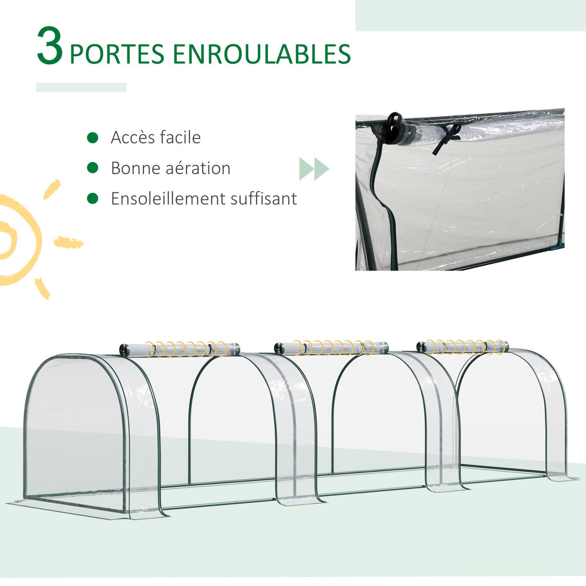 GEWÄCHSHAUS DE-11900 350/100/80 cm mit 3 Zip-Fenstern Grün - Transparent, Metall (100/80/350cm) - ComfortXL