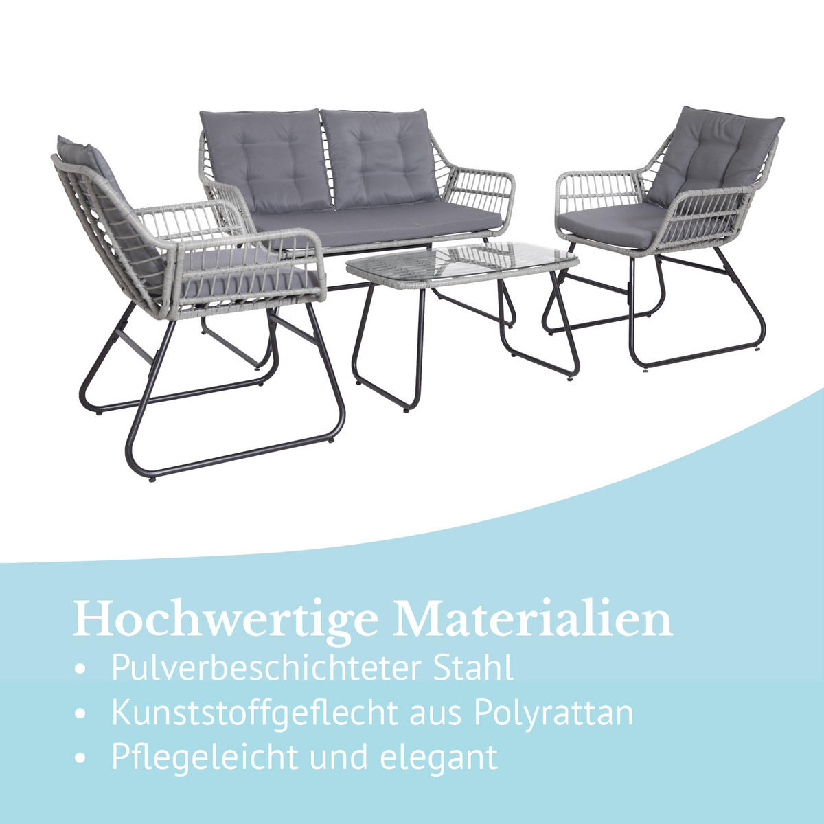 GARTENSET Capri Hellgrau - Dunkelgrau/Hellgrau, Kunststoff - SVITA