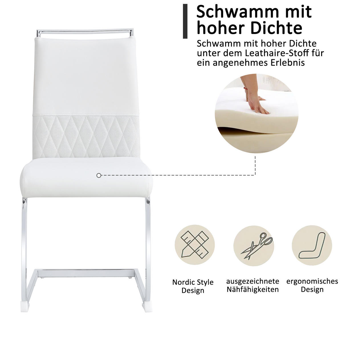 ESSZIMMERSTUHL 2er-Set mit Kunstleder- und Leinenpolsterung, ergonomischer Küchen- und Bürostuhl, weiß - Weiß, Kunststoff (48/95/42cm) - Luhomfu