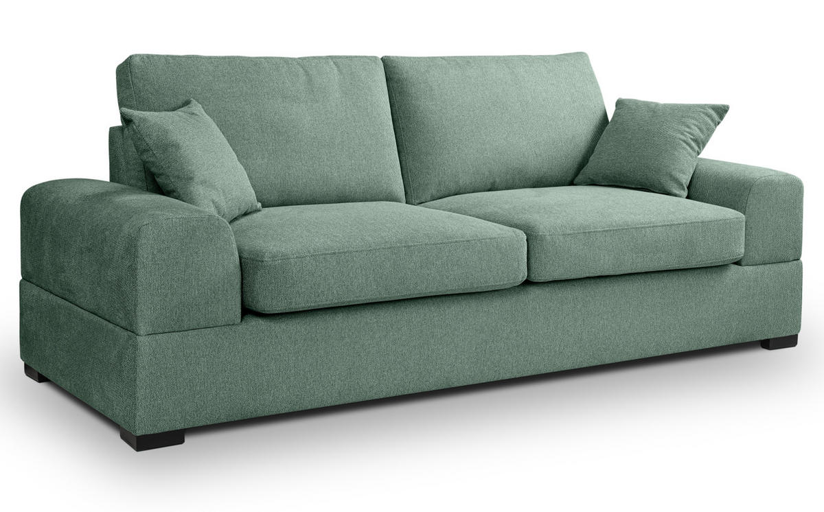 SOFA petrol Strukturstoff, Couch 3-Sitzer 221 cm mit Premium Kaltschaum - Petrol/Schwarz, Holz/Textil (221/90/93cm) - Inn.Furn
