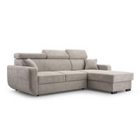 ECKSOFA CASTELLO Beige Plüsch-Stoff mit Schlaffunktion - Beige, Holz (236/165cm) - MASSENO