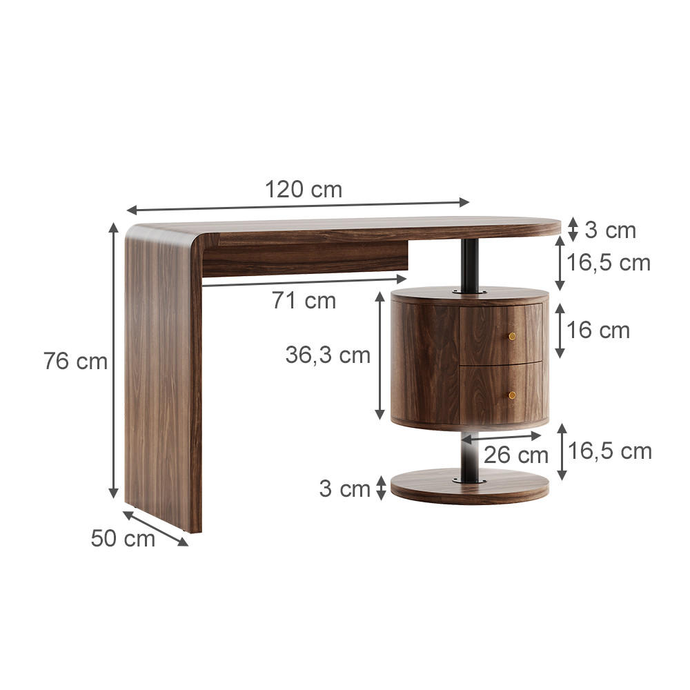 Thumbnail - Vicco Schreibtisch, Wildeiche, Holzwerkstoff, 2 Schubladen, Rechteckig,Rund, 120x76x50 cm, Arbeitszimmer, Schreibtische,...