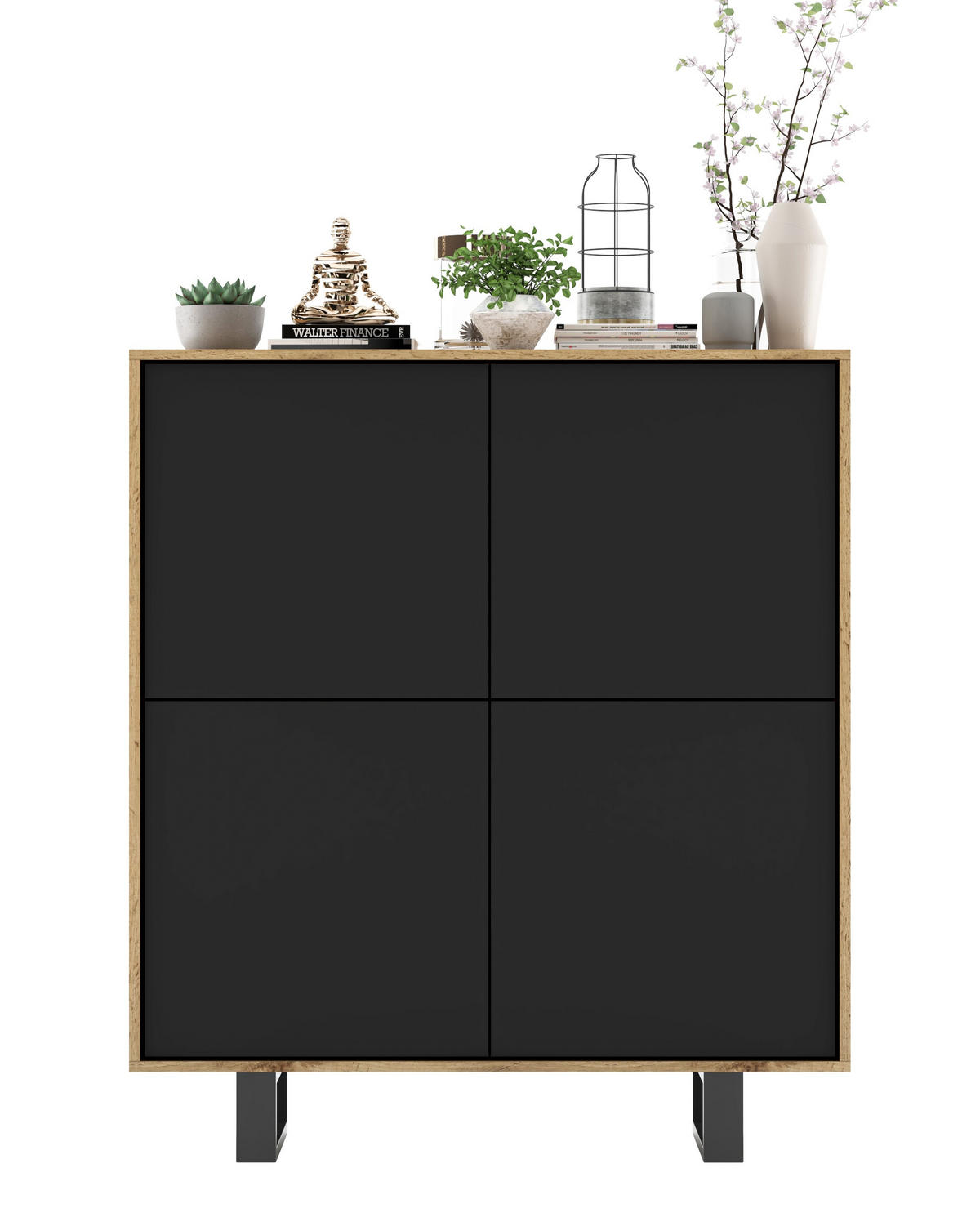 KOMMODE Apollo 4D Eiche wotan Schwarz Matt 113/127/35 cm - Schwarz, Holzwerkstoff/Metall (113/127/35cm) - Meble Lindner