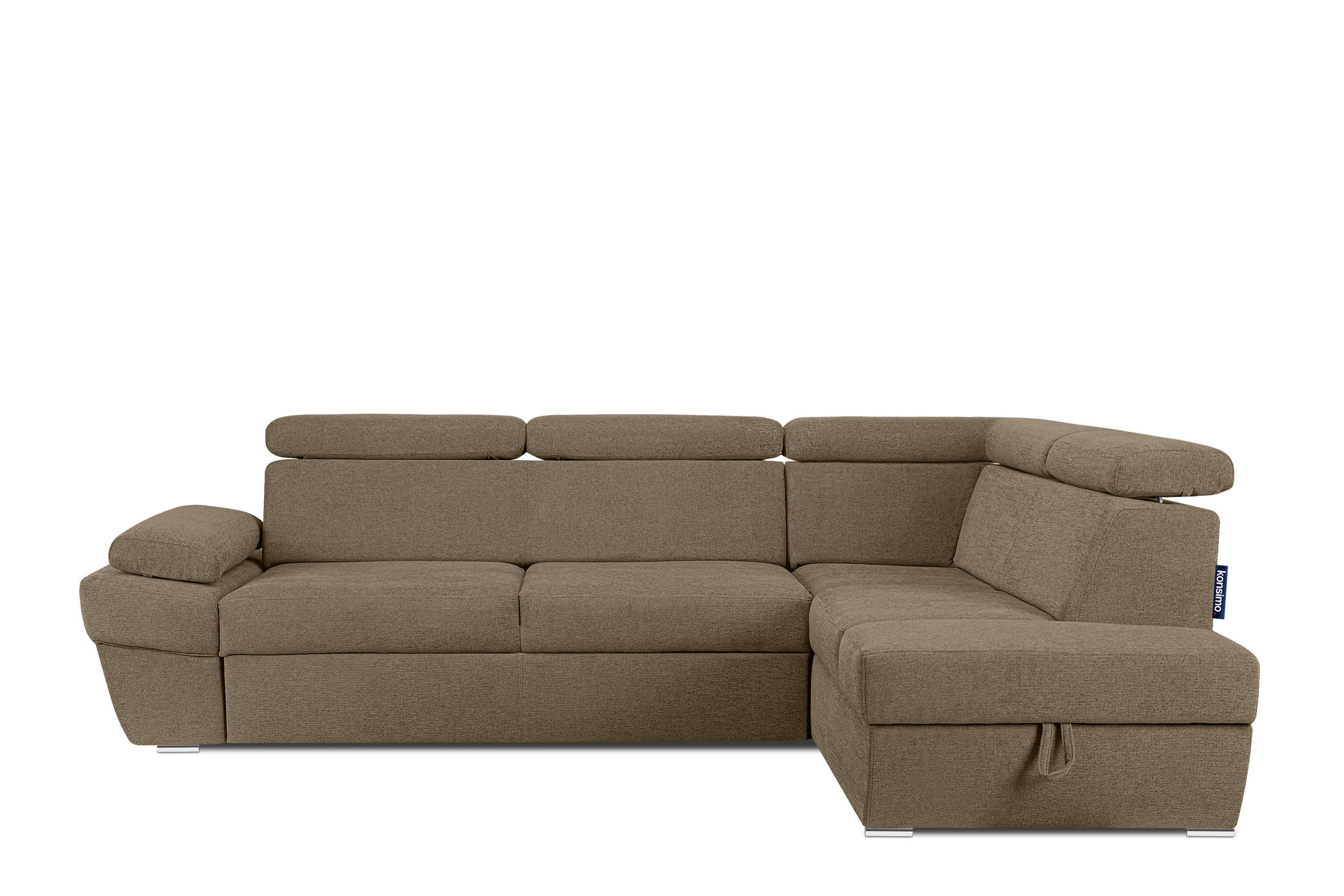 SCHLAFECKSOFA RATLO rechts 4/5-Sitzer mit Bettkasten in Lederoptik, braun - Hellbraun/Silberfarben, Textil (270/190cm) - KONSIMO®