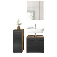 BADMÖBEL Set 3-teilig in schwarz matt und Nox Eiche Badkombination 105 x 185 cm Cover - Eichefarben/Schwarz, Glas/Holzwerkstoff (105/185/30cm) - Inn.Furn