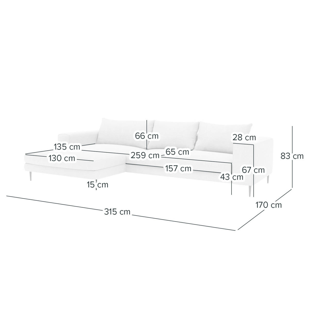 ECKSOFA mit Longchair - Schwarz Hochglanz/Beige, Textil/Metall (315/170cm) - home24