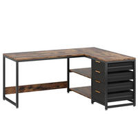 ECKSCHREIBTISCH L-Form mit Regal und 4 Schubladen Schwarz Rustic Brown - Schwarz, Metall (150/110/75cm) - Meubliv