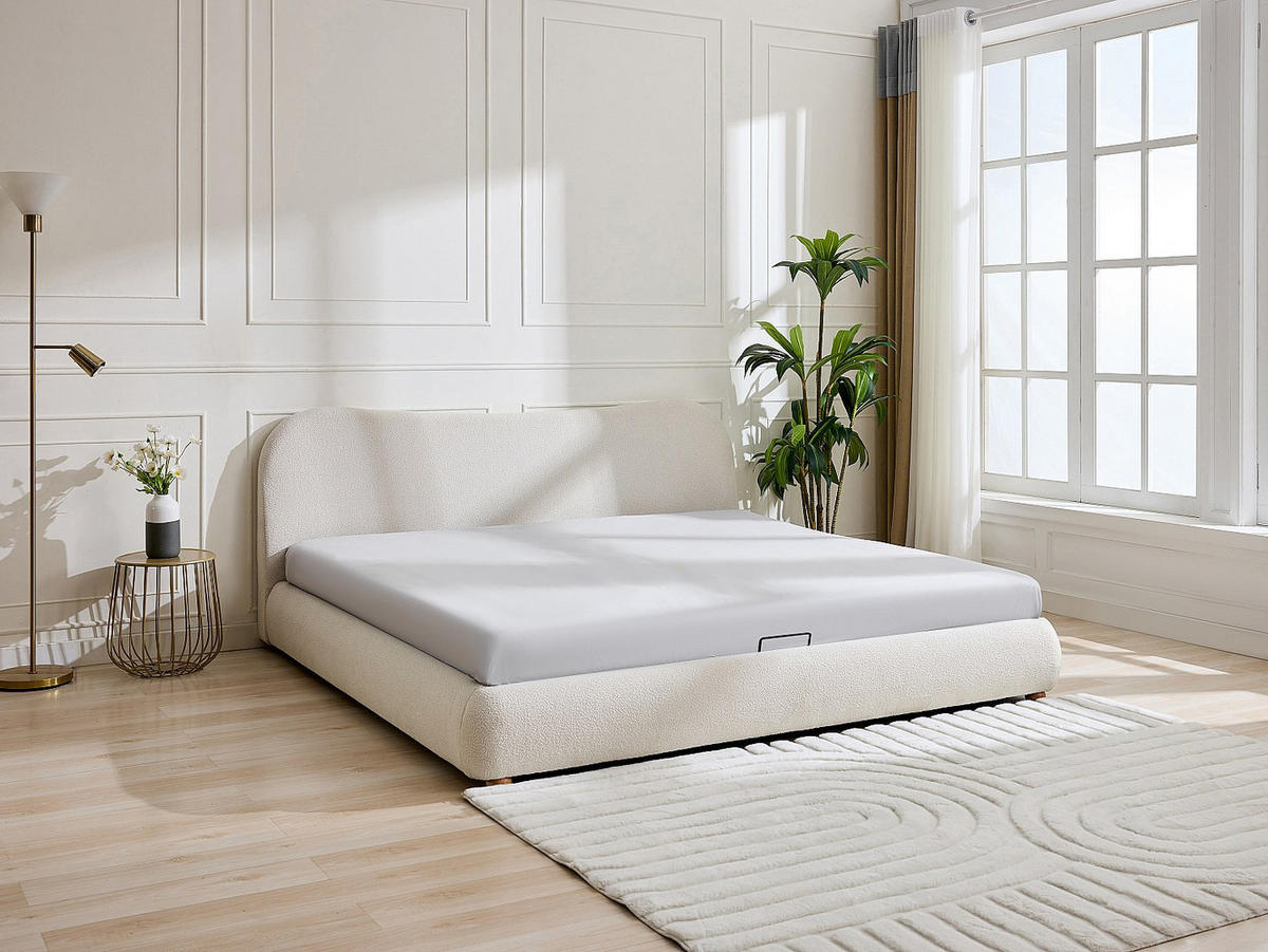 BETT mit Bettkasten - 2 Personen - Stoff - Weiß - - Weiß, Textil (180/200cm) - Vente-Unique