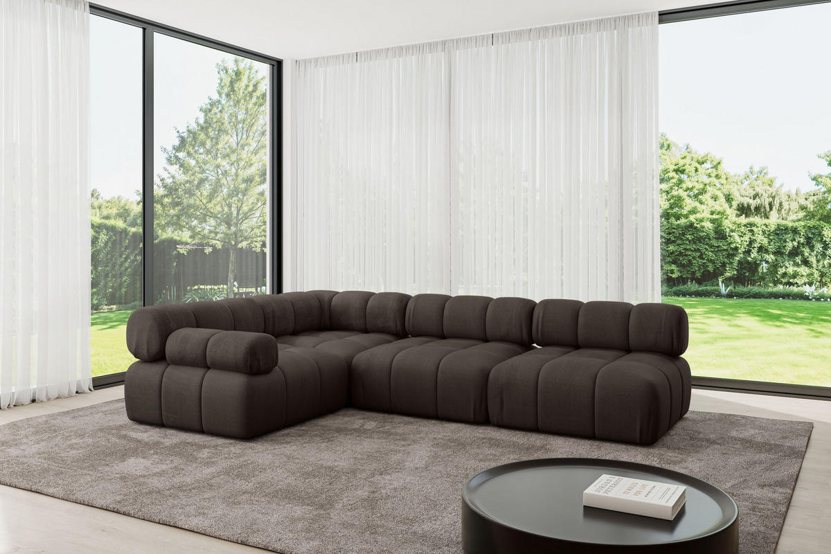 ECKSOFA modulares Sofa Mende-L2 - 285x190x70 cm Braun Velours - Braun, Holzwerkstoff/Textil (285/190cm) - ALTDECOR