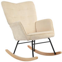 SCHAUKELSTUHL 71/98/101 cm in Beige mit Kordbezug und Holzkufen - Beige, Holz (98/101/71cm) - Flora Grace