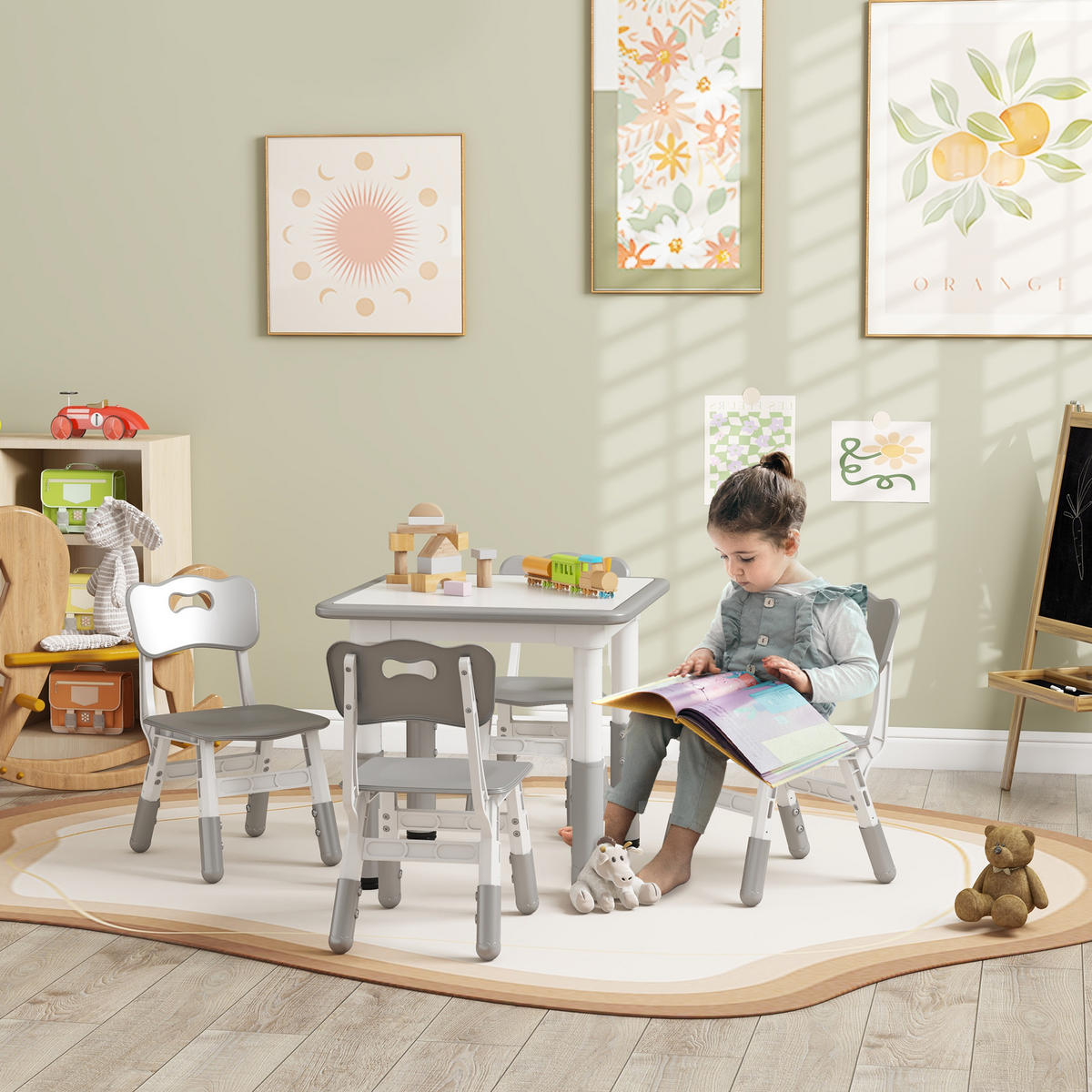 KINDERSITZGRUPPE DE-17549 höhenverstellbar mit 4 Stühlen Grau - Grau, Holzwerkstoff (60/58/60cm) - ComfortXL