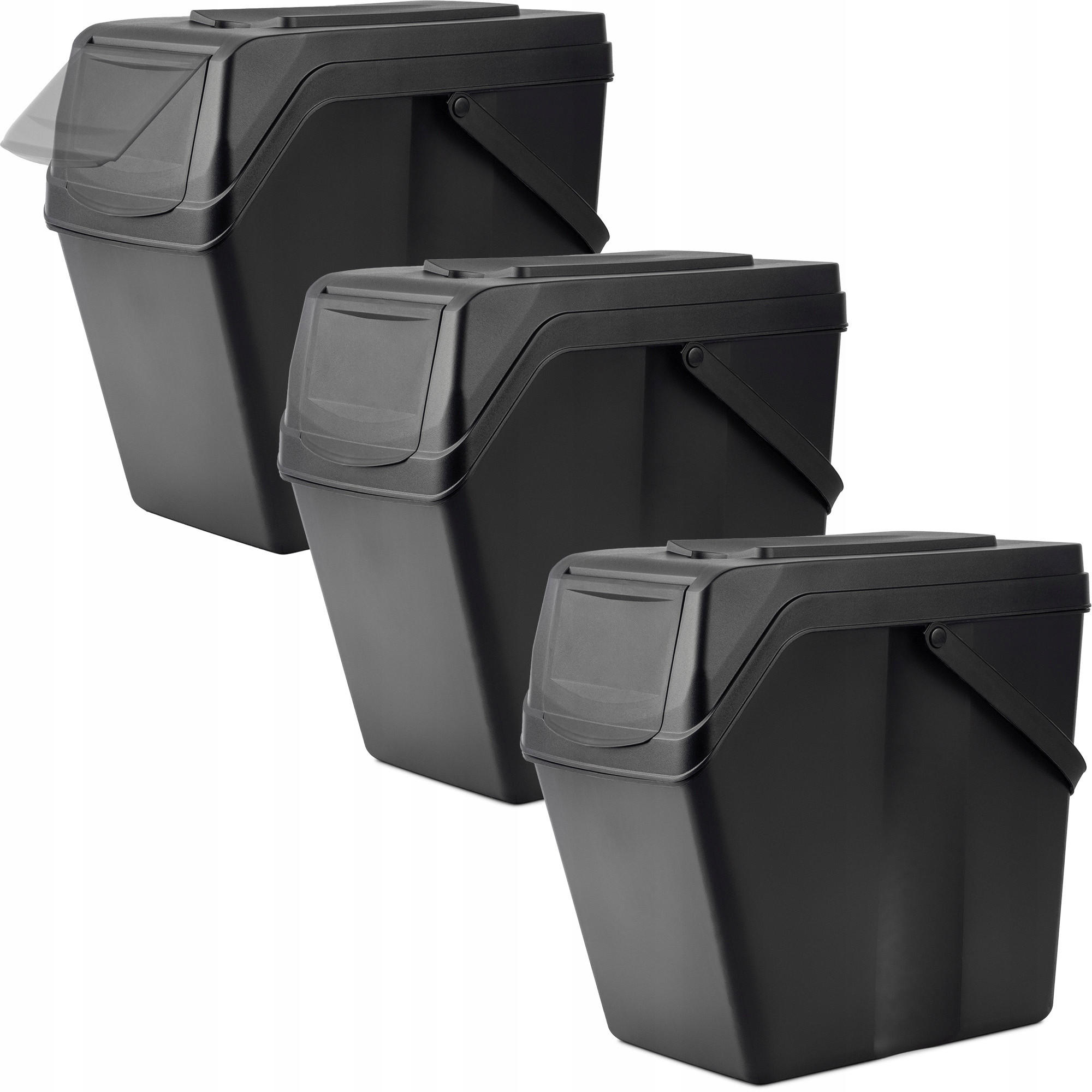 ABFALLBEHÄLTER 3x25 L, Schwarz - Schwarz, Kunststoff (22/38cm) - KADAX
