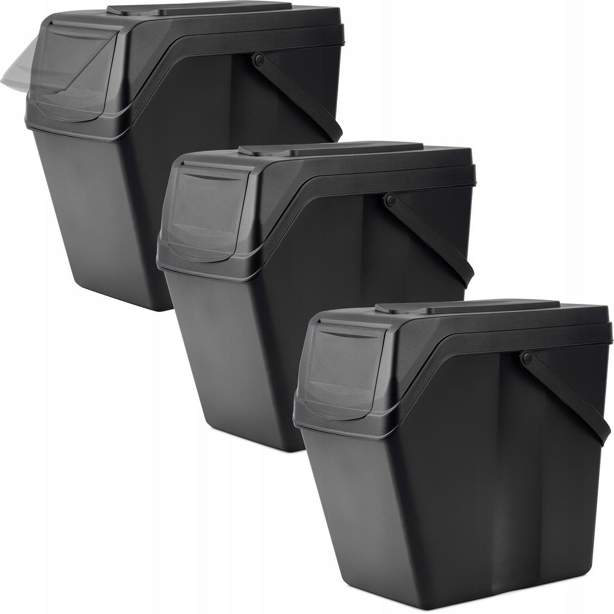 ABFALLBEHÄLTER 3x25 L, Schwarz - Schwarz, Kunststoff (22/38cm) - KADAX