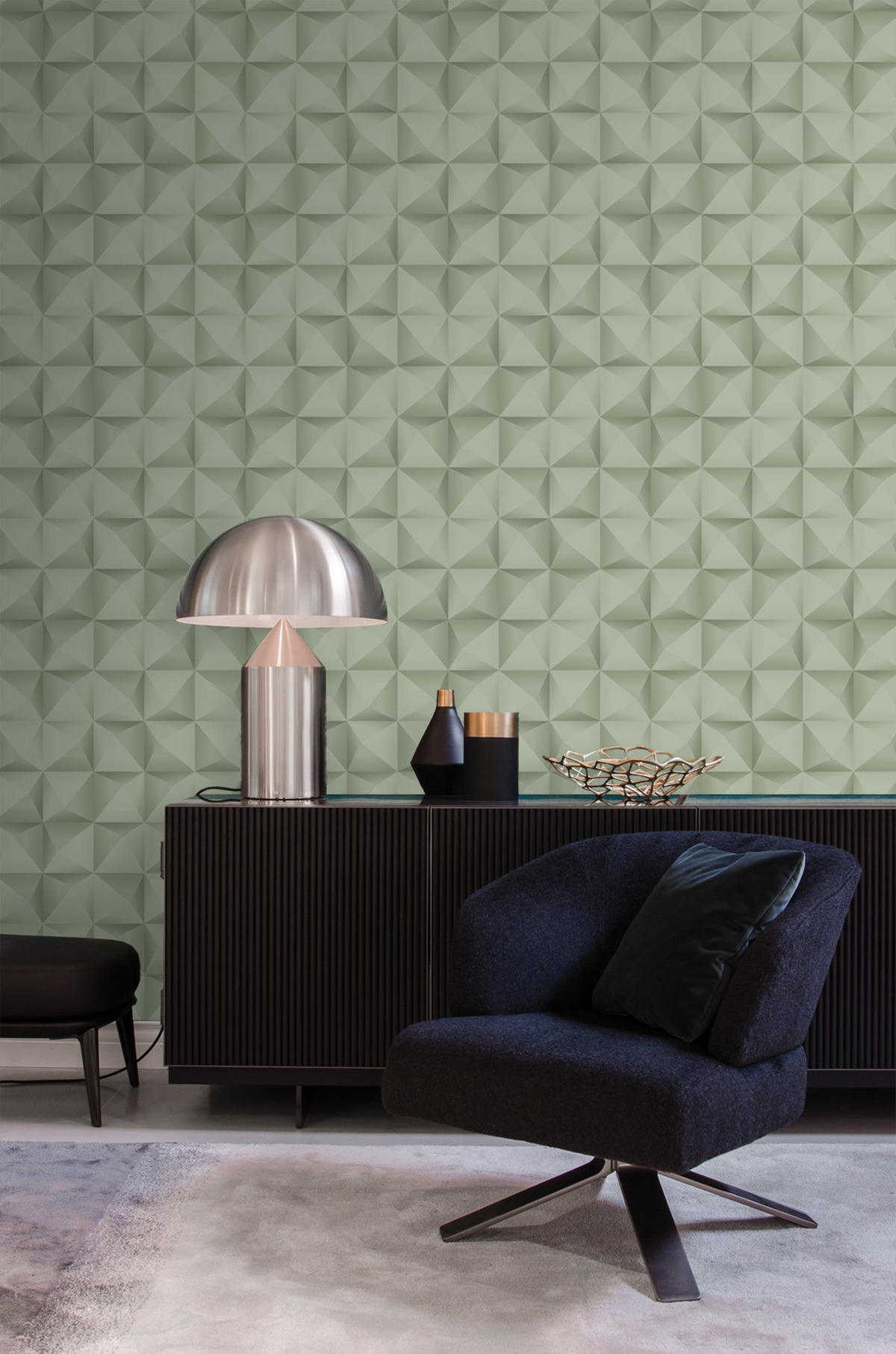 TAPETE 3D Muster 50 x 900 cm - Grün, Papier (50/900cm) - Origin Wallcoverings