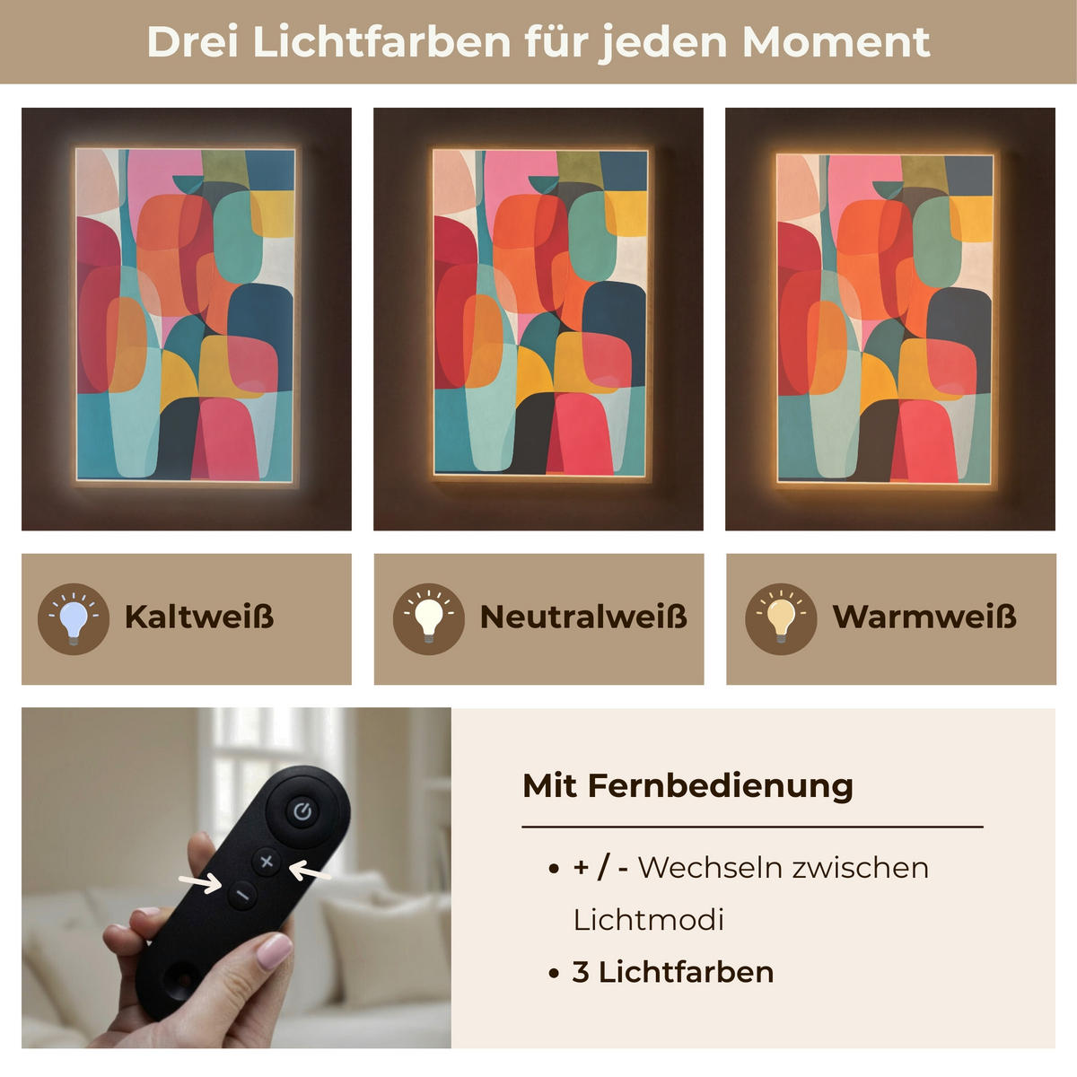 NÁSTĚNNÁ LAMPA S AKUMULÁTOREM Tvary - barevné - abstraktní - letadla 60x90 cm - různobarevná, kompozitní dřevo (60/90/8cm) - OnlyWow