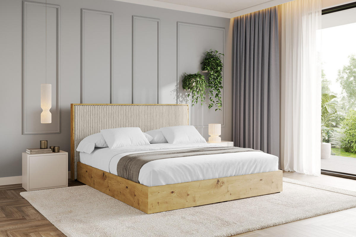 POLSTERBETT mit Bettkasten und Lattenrost, Boxbett mit Kopftei und Stauraum ohne Matratze - ENZO10 140x200 Creme - Beige, Holzwerkstoff/Textil (140/200cm) - ALTDECOR