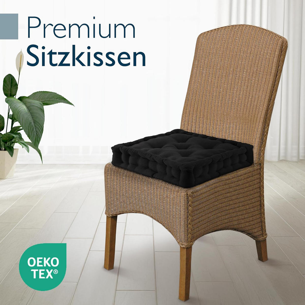 STUHLKISSEN Mila 40x40x8cm Schwarz (4tlg) - Schwarz, Textil (40/40/8cm) - Beautissu 