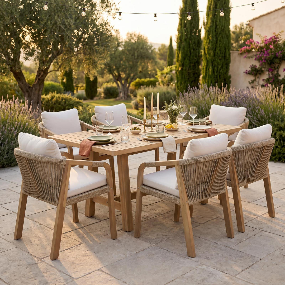 GARTENMÖBEL SET SANYA 7er Set natur / ecru - Beige/Naturfarben, Holz - IDIMEX